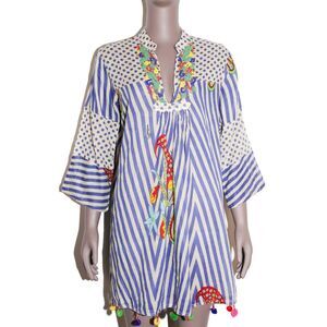 Women's Striped Cotton Beaded Dress Size Large Casual Summer Sundress‎